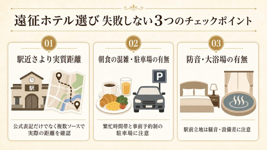 さいたまスーパーアリーナ遠征ホテル選びで失敗しない3つのチェックポイントの比較図解
