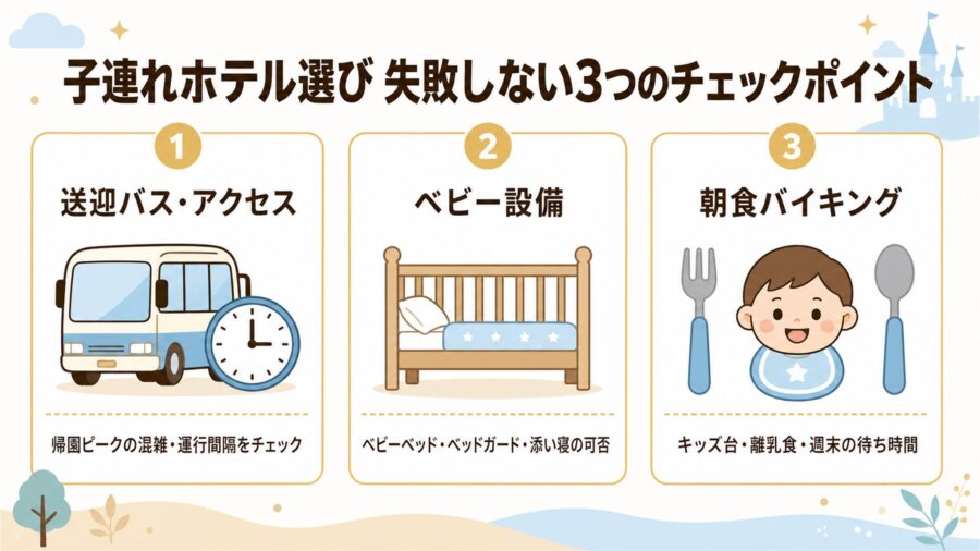 子連れホテル選びで失敗しない3つのチェックポイントの比較図解