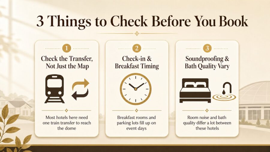 Infographic: 3 things to check before booking a hotel for Belluna Dome