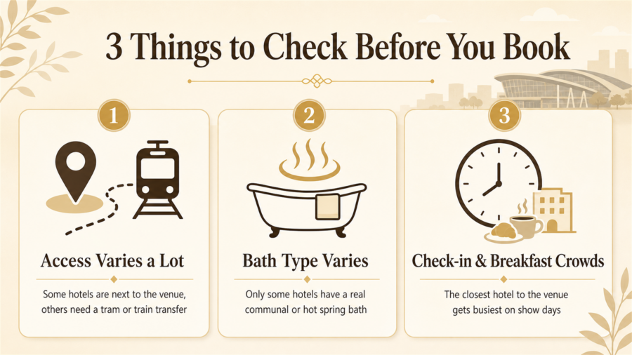 Infographic: 3 things to check before booking a hotel for Hiroshima Green Arena
