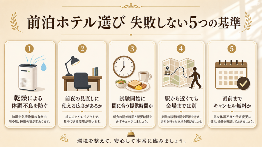 慶應義塾大学（三田キャンパス）受験の前泊で失敗しない5つの基準の比較図解