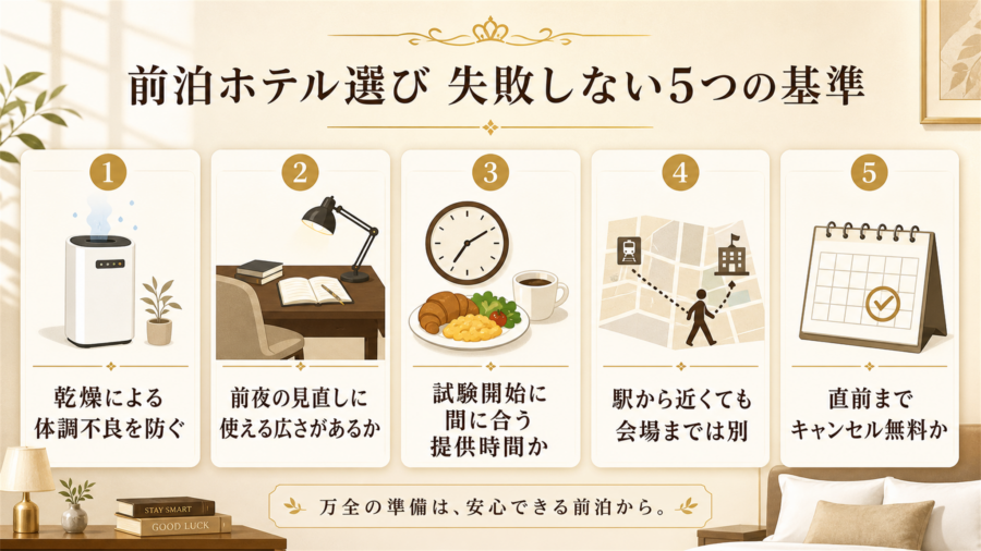 明治大学（駿河台キャンパス）受験の前泊で失敗しない5つの基準の比較図解