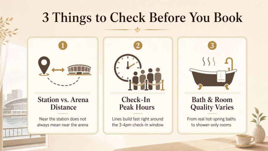 Infographic: 3 things to check before booking a hotel for Ariake Arena