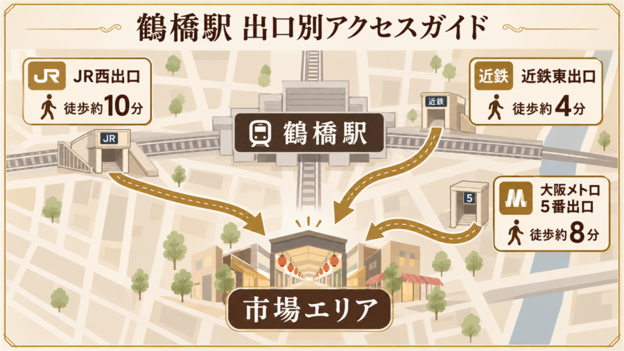 鶴橋駅出口別アクセス図解